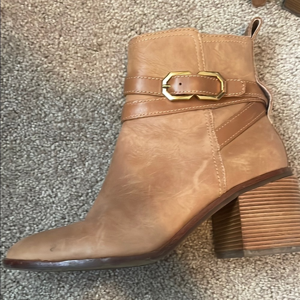 Tan Ankle Boots with Gold Buckle